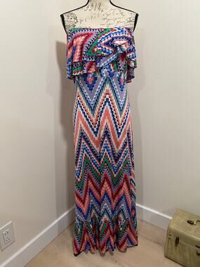 T Bags Anthropologie Los Angeles Colorful Strapless Maxi Dress Size XS